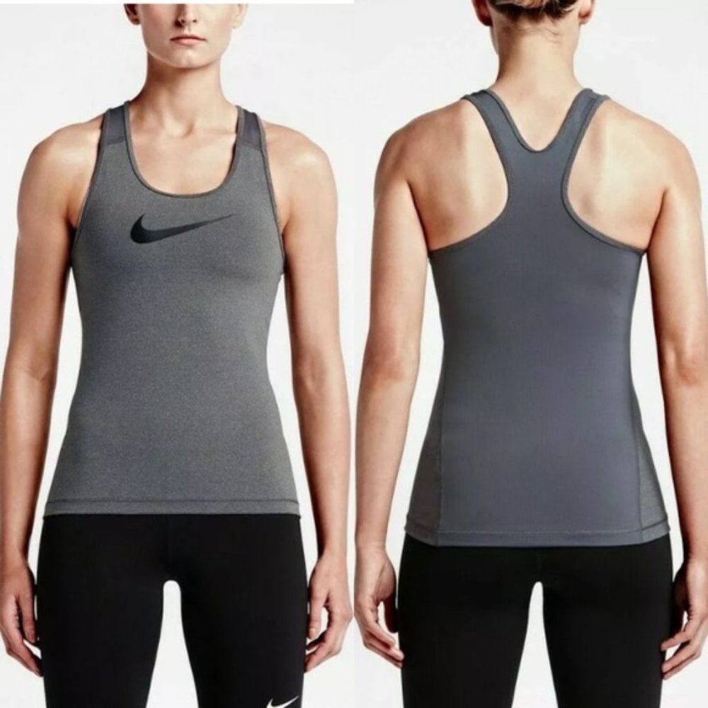 NWT! NIKE Pro Dri-Fit Racerback Slim Fit Tank Top Heathered Gray Women's Size XS